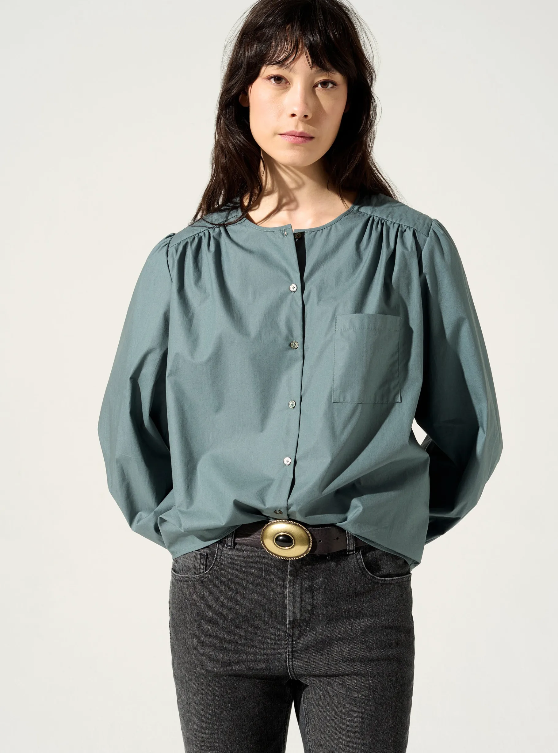 Cotélac Hauts*Blouse boutonnée Bleu De Gris