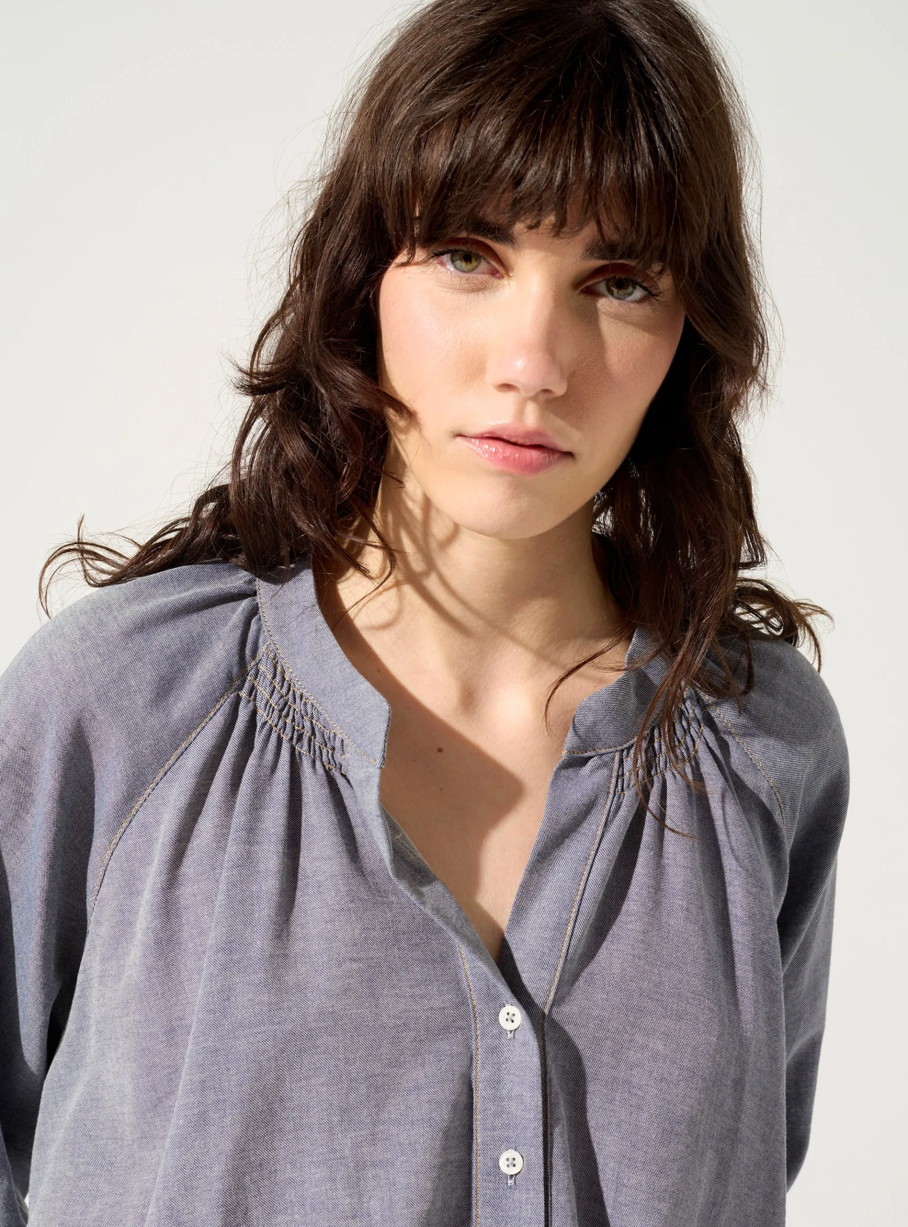 Cotélac Hauts*Blouse oversized Bleu Chambray