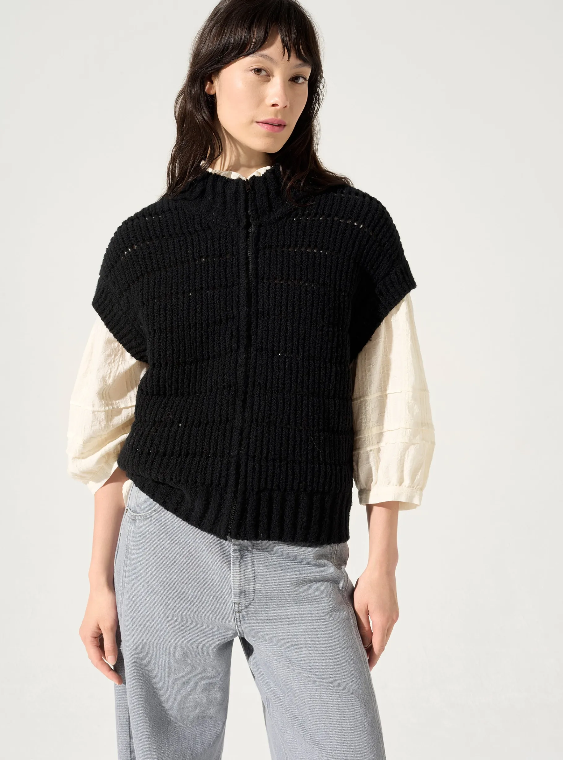 Cotélac Maille*Cardigan sans manche Basalte