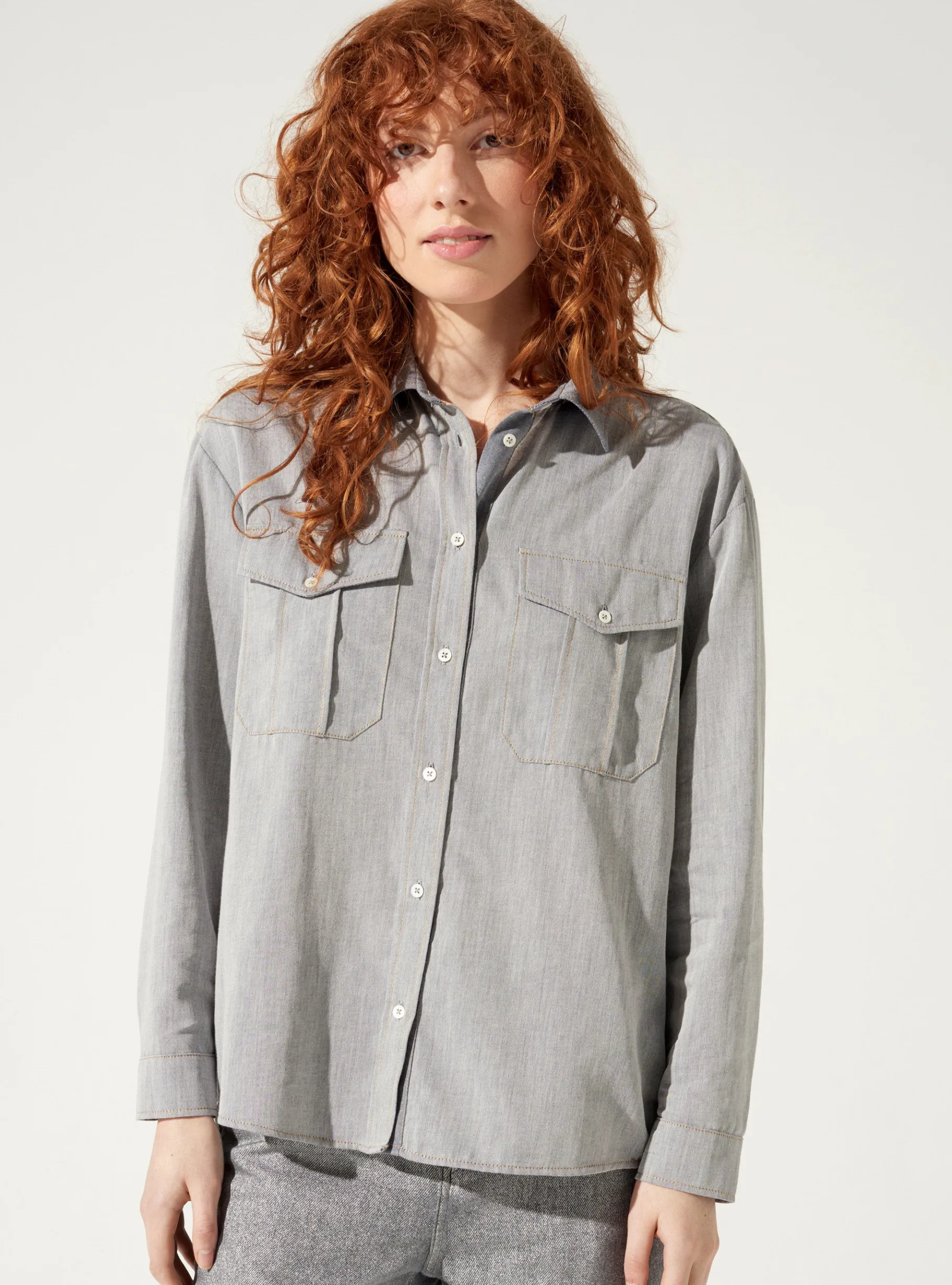 Cotélac Hauts*Chemise droite Bleu Chambray